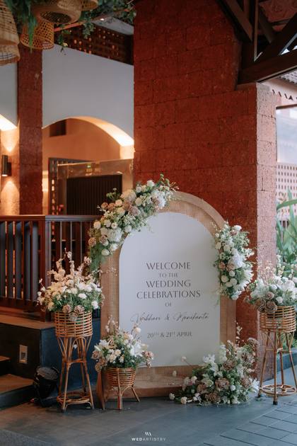 Signage and Floral detail — Mehendi decor — Alila Diwa Goa